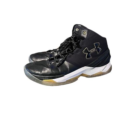Size 12 - Under Armour Curry 2 Elite 2016 Hi Tops Black Metallic Gold Men’s - Picture 2 of 6